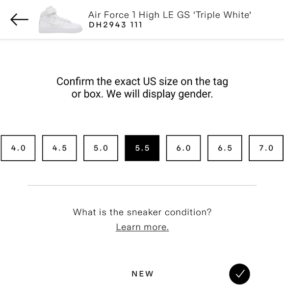 NIKE Air Force 1/High LE GS 'Triple White'/BRAND NEW IN ORIGINAL BOX - Picture 8 of 13